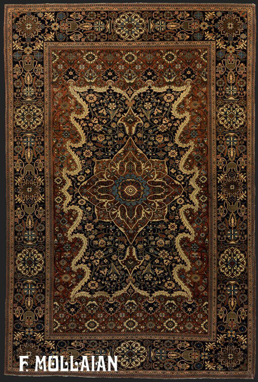 Antique Persian Kashan Mohtasham Rug (203x137 cm)